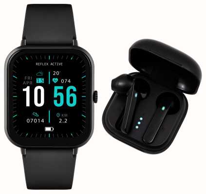 Reflex Active Multifunktions-Smartwatch der Serie 17 + kabelloses Ohrhörer-Set (39 mm), digitales Zifferblatt / schwarzes Silikon RA17-2164-TWS
