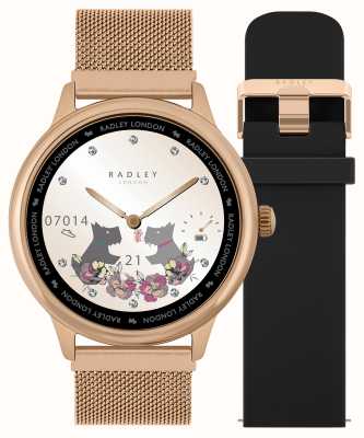 Radley Serie 19 (42 mm) Smartwatch mit austauschbarem Roségold-Mesh-Armband und schwarzem Silikonarmband RYS19-4012-SET