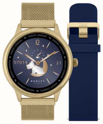 Radley Set aus austauschbaren Smartwatches der Serie 19 (42 mm) mit goldenem Mesh und blauem Silikonarmband RYS19-4014-SET