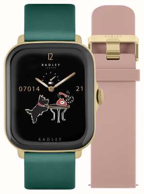 Radley Set aus austauschbaren Armbändern aus rosafarbenem Silikon und grünem Leder für die Smartwatch der Serie 20 (37 mm). RYS20-2124-SET