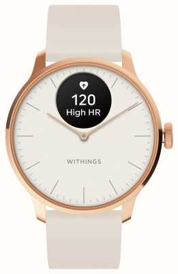 Withings Scanwatch Light – Hybrid-Smartwatch (37 mm), weißes Zifferblatt + roségoldenes/weißes Premium-Sportarmband HWA11-MODEL 1-ALL-INT