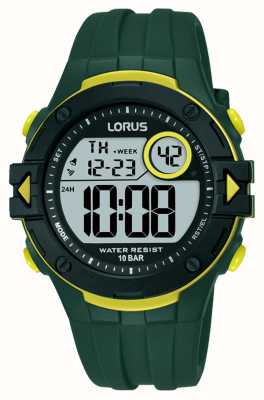 Lorus Digitales Multifunktions-100-m-Digitalzifferblatt (40 mm) / dunkelgrünes Silikon R2327PX9