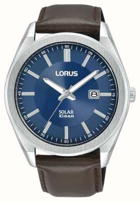 Lorus Sports Solar 100m (42,5 mm), blaues Sonnenschliff-Zifferblatt / braunes Leder RX357AX9