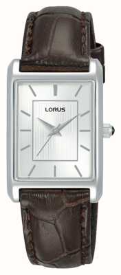 Lorus Rechteckiger Quarz (22 mm), weißes Sonnenschliff-Zifferblatt / braunes Leder RG289VX9