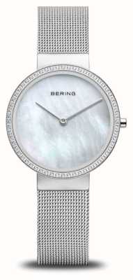 Bering Klassisches Damen-Armband (31 mm) aus Perlmutt mit Perlmutt-Zifferblatt und Mesh-Armband aus Edelstahl 14531-004