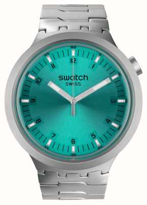 Swatch Großes, kräftiges Irony Aqua Shimmer (47 mm), türkisfarbenes Zifferblatt/Edelstahlarmband SB07S100G