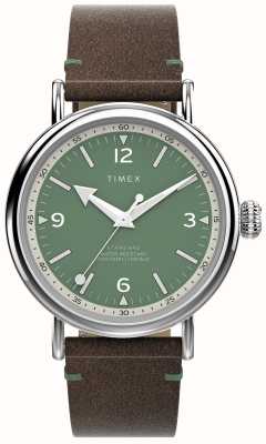 Timex Waterbury-Herrenuhr (40 mm) mit grünem Zifferblatt und braunem Lederarmband TW2V71200