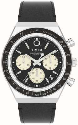 Timex Von Q Diver inspirierter Chrono (40 mm), schwarzes Zifferblatt / schwarzes Lederarmband TW2V42700