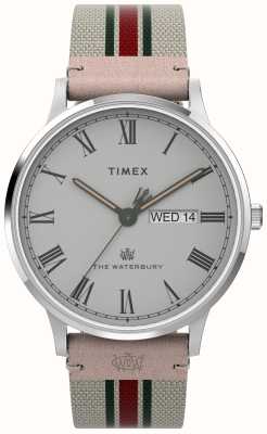 Timex Waterbury-Herrenuhr (40 mm) mit grauem Zifferblatt und weißem Stoffarmband TW2V73700