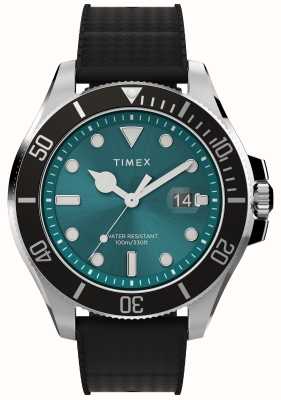 Timex Harbourside Coast (43 mm), grünes Zifferblatt / schwarzes Silikonarmband TW2V91700