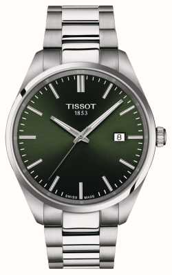 Tissot Herrenuhr PR 100 (40 mm) mit grünem Zifferblatt und Edelstahlarmband T1504101109100