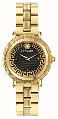Versace Greca-Schnörkel (38 mm), schwarzes Zifferblatt / goldfarbener PVD-Edelstahl VE7F00623