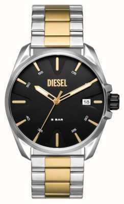 Diesel Herren-Armbanduhr MS9 (44 mm) mit schwarzem Zifferblatt und zweifarbigem Edelstahlarmband DZ2196