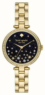 Kate Spade Holland (34 mm) schwarzes glitzerndes Zifferblatt / goldfarbenes Edelstahlarmband KSW1814