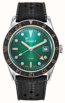 Squale Sub-39 GMT Vintage Green (40,5 mm), grünes Sunray-Zifferblatt / schwarzes Hommage-Tropen-Kautschuk SUB-39GMGR.HT