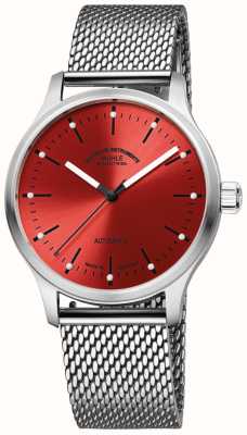 Mühle Glashütte Rote Panova-Automatikuhr (40 mm), rotes Sonnenschliff-Zifferblatt / Milanaise-Armband aus Edelstahl M1-40-78-MB