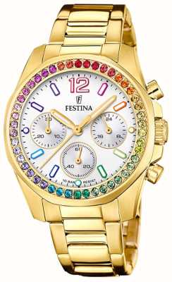 Festina Boyfriend-Chronograph für Damen mit goldenem Armband F20609/2