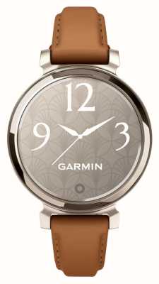 Garmin Lily 2 Classic Edition Fitness- und Lifestyle-Smartwatch (35,4 mm), Cremegold mit hellbraunem Lederarmband 010-02839-02