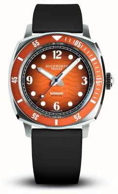 Duckworth Prestex Herren-Belmont-Armbanduhr (42 mm) mit orangefarbenem Zifferblatt und schwarzem Kautschukarmband D328-05-AR