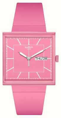 Swatch Was wäre, wenn...rose? (41,8 mm) rosafarbenes Zifferblatt / rosafarbenes Armband aus biologischem Anbau SO34P700