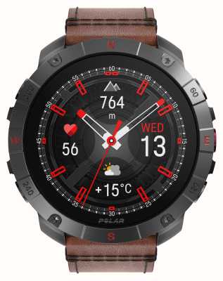 Polar Grit X2 Pro Titan Premium GPS Smart Sportuhr (M–L), braunes Lederarmband + schwarzes Silikonarmband 900110288
