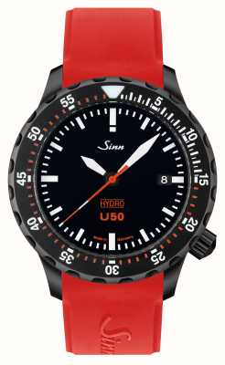 Sinn U50 Hydro S 5000 m (41 mm), schwarzes Zifferblatt / rotes Silikonarmband 1051.020 RED SILICONE