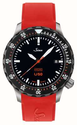 Sinn U50 Hydro SDR 5000 m (41 mm), schwarzes Zifferblatt / rotes Silikonarmband 1051.040 RED SILICONE