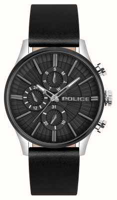 Police Barter Quarz-Multifunktionsuhr (44 mm), schwarzes Zifferblatt / schwarzes Lederarmband PEWJF2195040