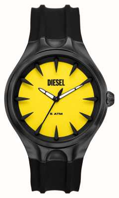 Diesel Herrenuhr in Grün (44 mm) mit gelbem Zifferblatt und schwarzem Silikonarmband DZ2201