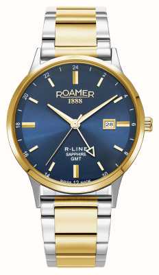 Roamer R-Line GMT (43 mm) blaues Zifferblatt / austauschbares zweifarbiges Edelstahl- und blaues Lederarmband 990987 47 45 05