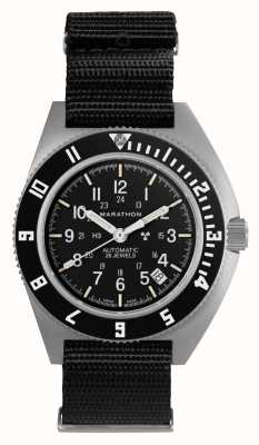 Marathon Navigatoruhr aus Stahl mit Datum, SSNAV-D, Automatik (41 mm), schwarzes Zifferblatt / schwarzes Nylon-Efstan-Armband WW194030SS-0103