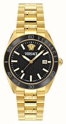 Versace V-Dome (42 mm) schwarzes Zifferblatt / goldfarbenes Edelstahlarmband VE8E00624