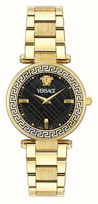 Versace Reve (35 mm) schwarzes Zifferblatt / goldfarbenes Edelstahlarmband VE8B00624