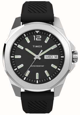 Timex Essex Ave Day-Date (46 mm) schwarzes Zifferblatt / schwarzes Gummiarmband TW2W42900