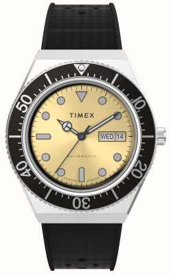 Timex M79 Automatik mit Tag-/Datumanzeige (40 mm) goldenes Zifferblatt / schwarzes Kautschukarmband TW2W47600