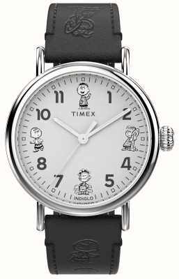 Timex Standard Peanuts Sketch (40 mm) weißes Zifferblatt / schwarzes Lederarmband TW2W45900