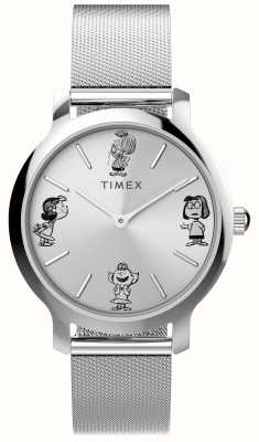 Timex Transcend Peanuts Sketch (31 mm) silbernes Zifferblatt / Edelstahl-Mesh-Armband TW2W46000