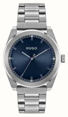 HUGO Herrenuhr #bright (42 mm) mit blauem Zifferblatt und Edelstahlarmband 1530361