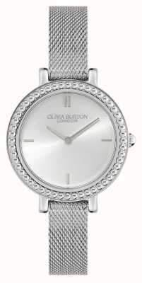 Olivia Burton Vintage-Perle (30 mm) silbernes Zifferblatt / Edelstahl-Mesh-Armband 24000160