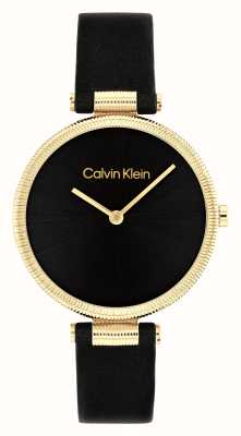 Calvin Klein Damenuhr Gleam (32 mm) schwarzes Zifferblatt / schwarzes Lederarmband 25100017