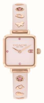 Coach Damen-Cass (22 mm) mit rosafarbenem quadratischem Zifferblatt und rosafarbenem Harzarmband aus roségoldfarbenem Edelstahl 14504309