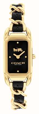 Coach Cadie für Damen, schwarzes, rechteckiges Zifferblatt/schwarzes Lederarmband aus goldenem Edelstahl 14504281