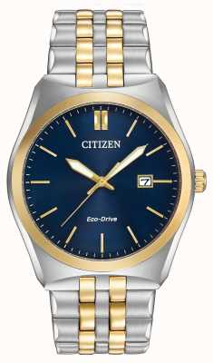 Citizen Corso eco-drive Herrenuhr aus Edelstahl mit goldfarbenem Zifferblatt und blauem Zifferblatt BM7334-58L