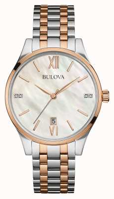Bulova Zweifarbig für Damen, Roségold, Perle, Diamant 98S150