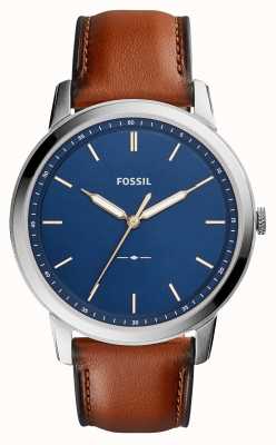 Fossil Herren minimalistisch | blaues Zifferblatt | braunes Lederband FS5304