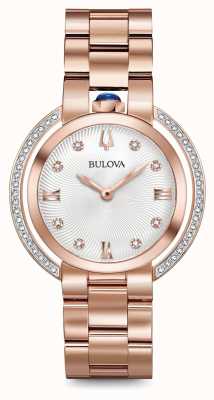 Bulova Womans Rubaiyat Roségold Ton Diamantuhr 98R248