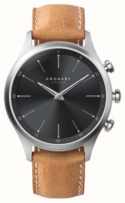 Kronaby Sekel Hybrid-Smartwatch (41 mm), schwarzes Zifferblatt / braunes italienisches Lederarmband S3123/1