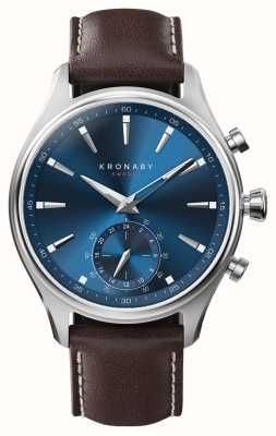 Kronaby Sekel Hybrid-Smartwatch (41 mm), blaues Zifferblatt / dunkelbraunes italienisches Lederarmband S3120/1