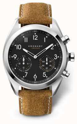 Kronaby 43mm Apex schwarzes Zifferblatt braunes Wildlederarmband a1000-3112 S3112/1
