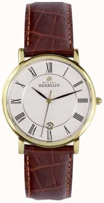 Herbelin Klassisches (38 mm) weißes Zifferblatt / braunes Lederarmband 12248P08MA